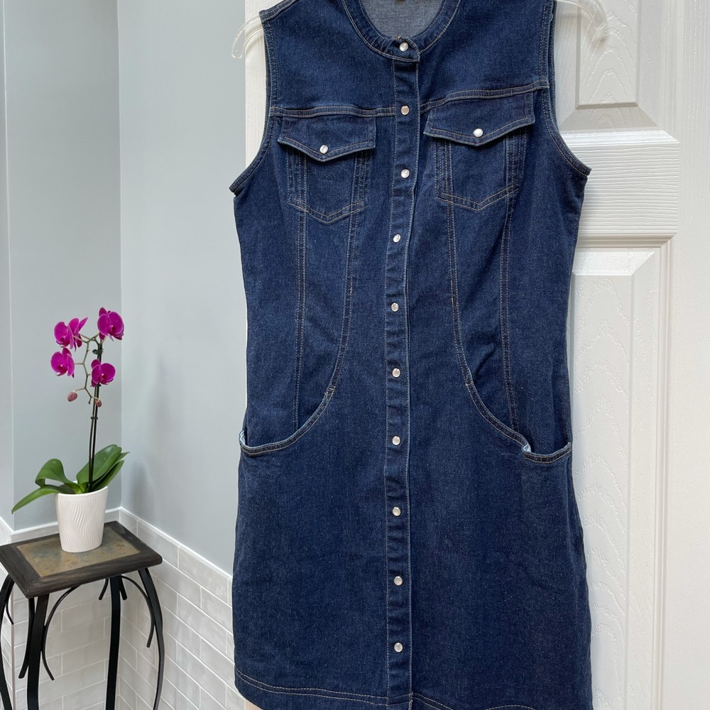 Spiegel Denim Sleeveless Button-Front Dress • Y2K Western Utility Style • Size 8
